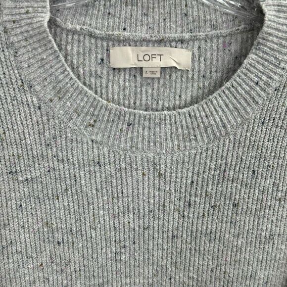 Loft Women's Size Small Confetti Knit Long Sleeve Sweater Dress Gray Tie Cuffs - Picture 3 of 12